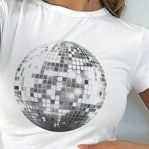 Disco Ball T-Shirt with Disco ball necklace, bracelet, & earrings